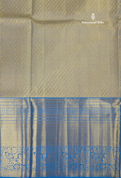 Beautiful Pink Tissue Pure Kanjivaram Silk Saree (2G) Zari With Contrast Royal Blue Border