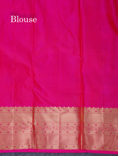 Beautiful Fanta Orange Pure Kanjivaram Silk Saree With Contrast Pink Border