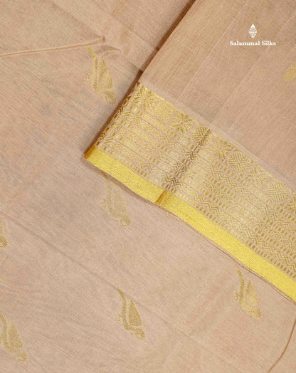 Pure Silk Cotton Saree - Cream Sandal Parrot Butta Along With Traditional Evening Morning Border