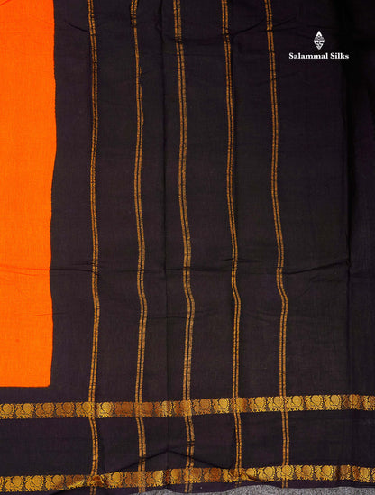 Sungudi Cotton Saree - Orange Colour Body Plain With Contrast Black Gap Border