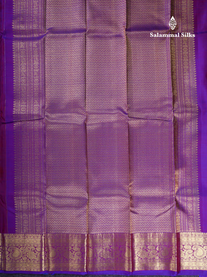 Beautiful Dark Maroon Pure Kanjivaram Silk Saree With Contrast Purple Traditional Border