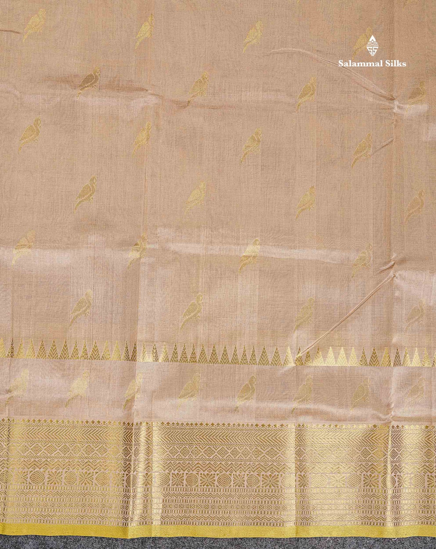 Pure Silk Cotton Saree - Cream Sandal Parrot Butta Along With Traditional Evening Morning Border