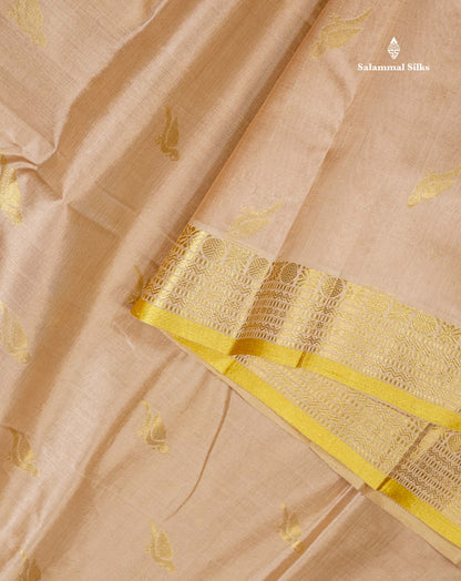 Pure Silk Cotton Saree - Cream Sandal Parrot Butta Along With Traditional Evening Morning Border