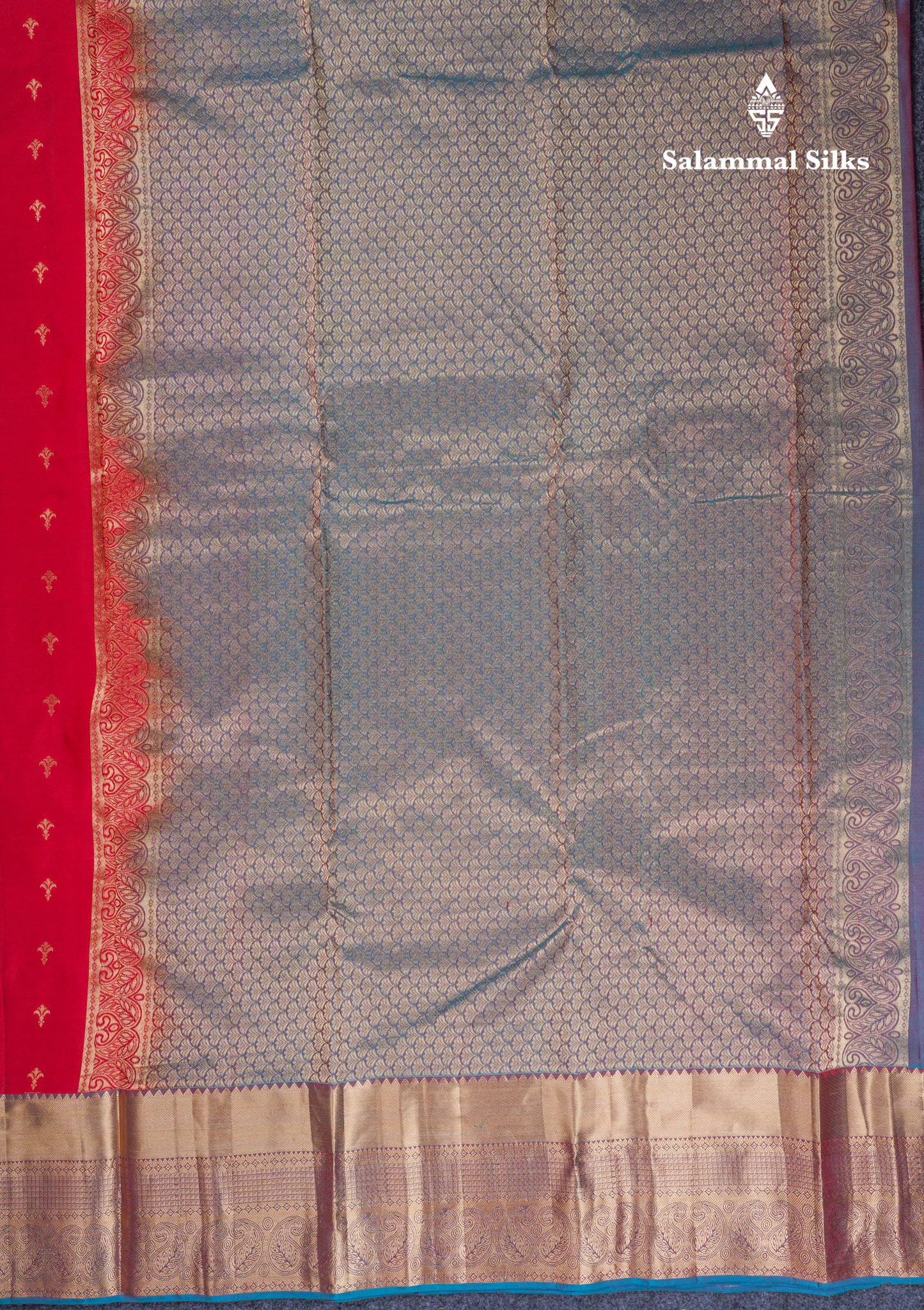 Beautiful Red Pure Kanjivaram Silk Saree With Contrast Dual Tone Blue Traditional Border
