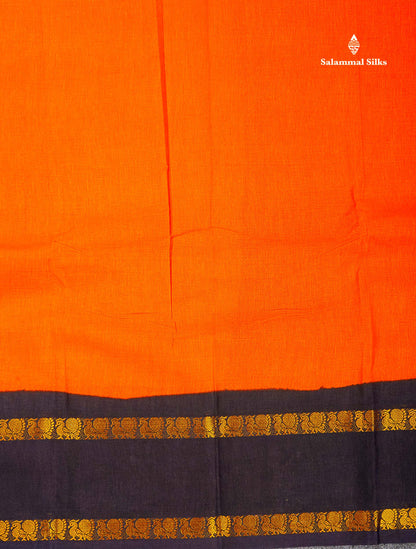 Sungudi Cotton Saree - Orange Colour Body Plain With Contrast Black Gap Border