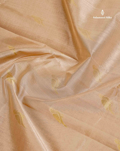 Pure Silk Cotton Saree - Cream Sandal Parrot Butta Along With Traditional Evening Morning Border