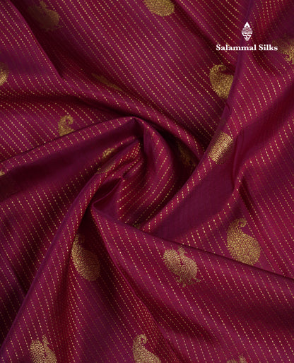 Beautiful Dark Maroon Pure Kanjivaram Silk Saree With Contrast Purple Traditional Border