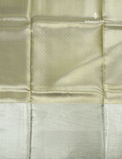 Beautiful Silver Colour Tissue Pure Kanjivaram Silk Saree (2G) Zari With Self Border