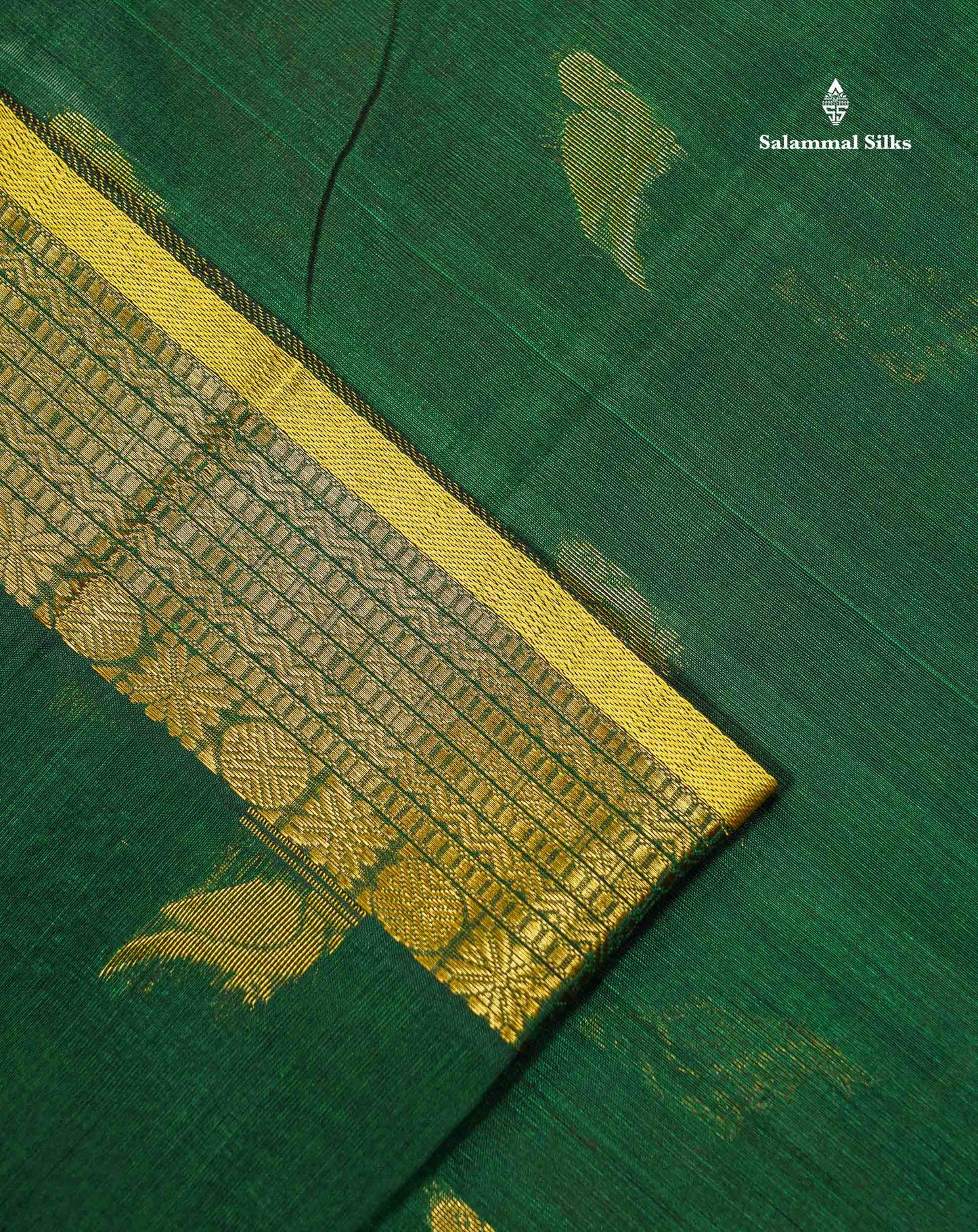 Pure Silk Cotton Saree - Bottle Green Parrot Butta Along With Traditional Evening Morning Border