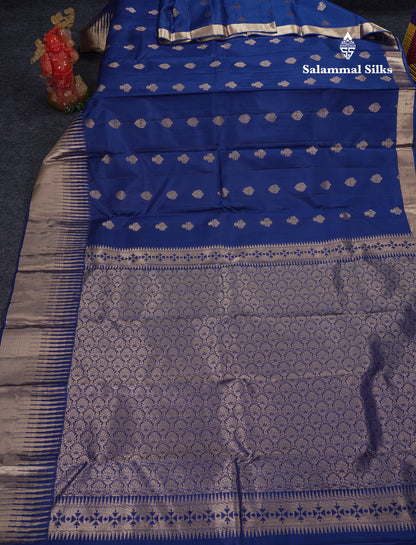 Beautiful Navy Blue Pure Kanjivaram Silk Saree With Traditional Temple Border
