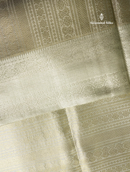 Beautiful Silver Colour Tissue Pure Kanjivaram Silk Saree (2G) Zari With Self Border