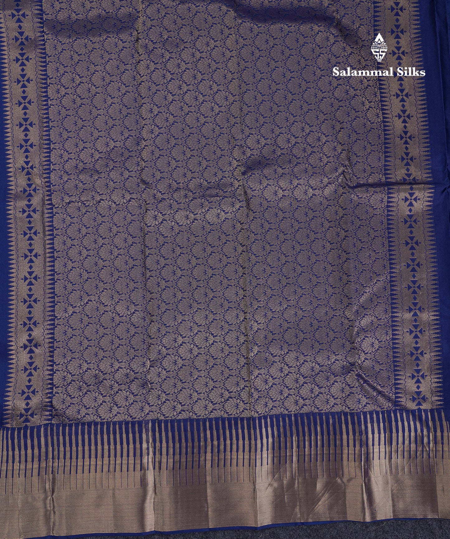 Beautiful Navy Blue Pure Kanjivaram Silk Saree With Traditional Temple Border
