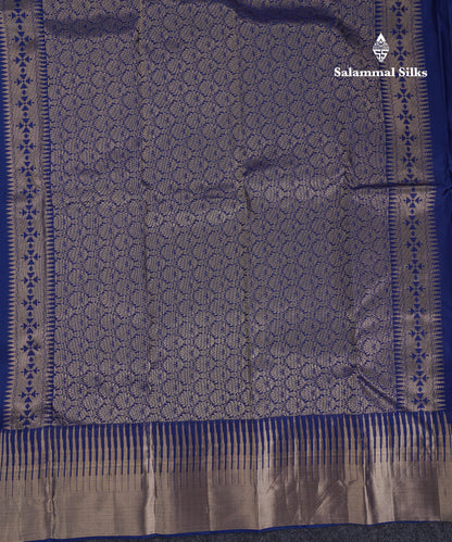 Beautiful Navy Blue Pure Kanjivaram Silk Saree With Traditional Temple Border