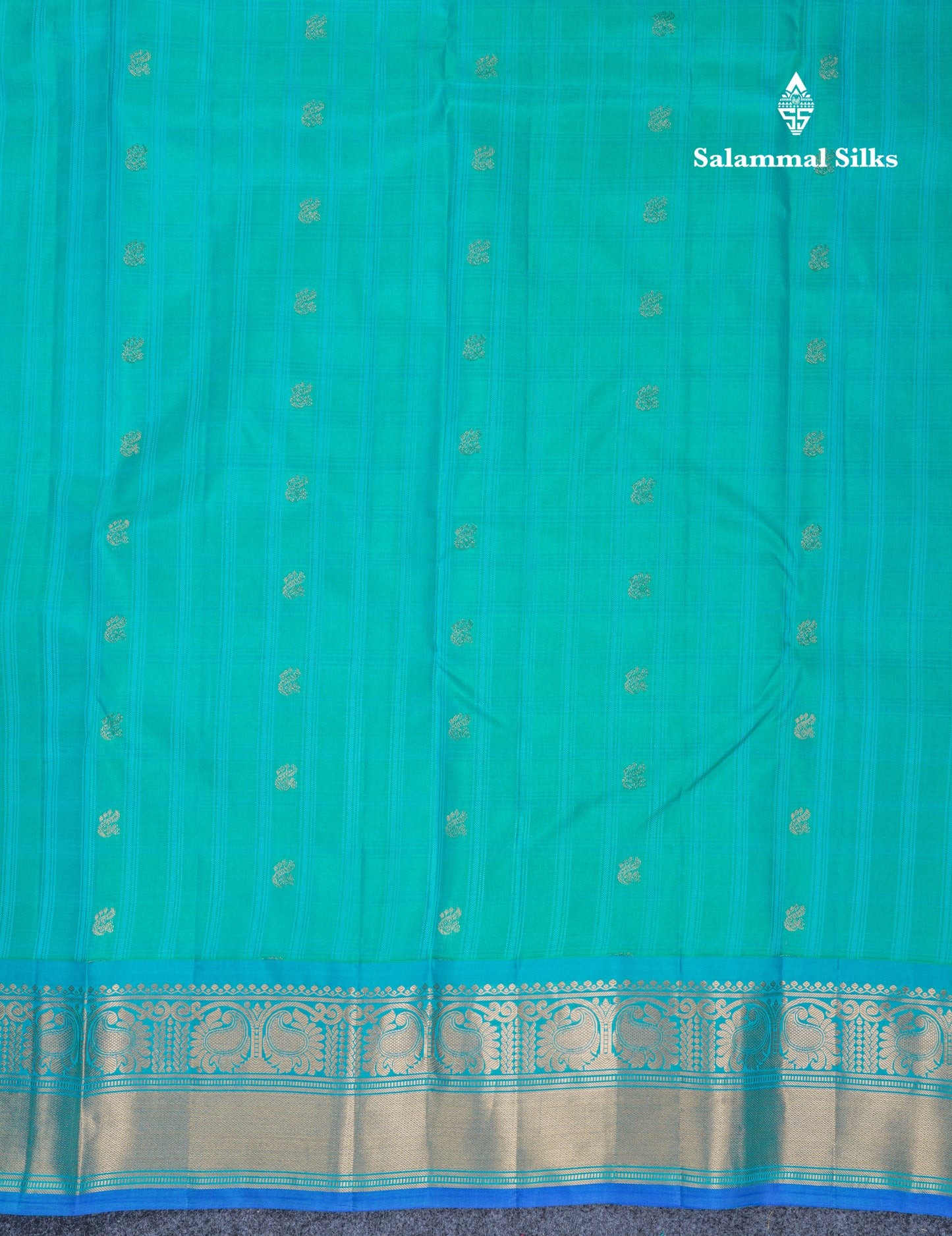 Beautiful Dual Tone Sapphire Green Pure Kanjivaram Silk Saree With Contrast Sapphire Blue Border