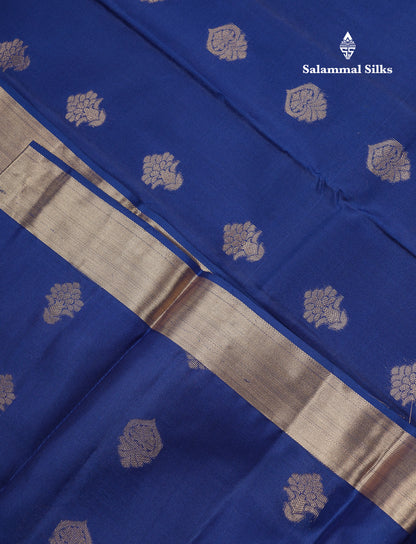 Beautiful Navy Blue Pure Kanjivaram Silk Saree With Traditional Temple Border