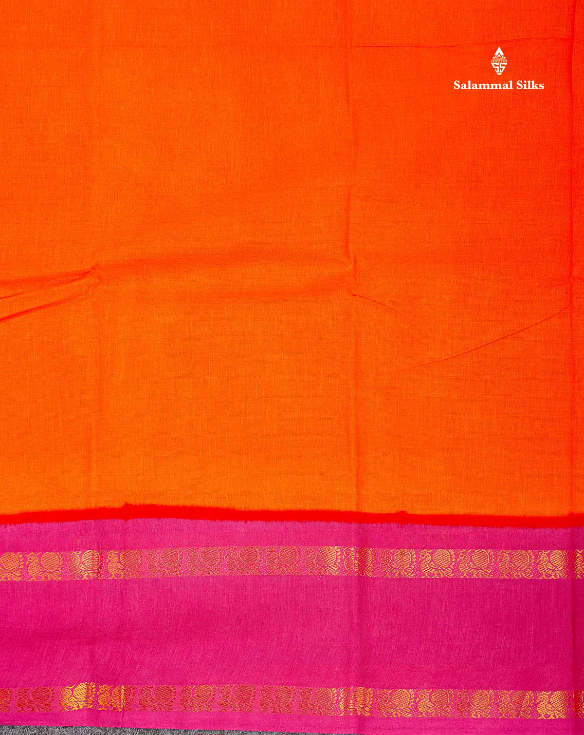 Sungudi Cotton Saree - Orange Colour Plain Body With Contrast Magenta Pink Gap Border