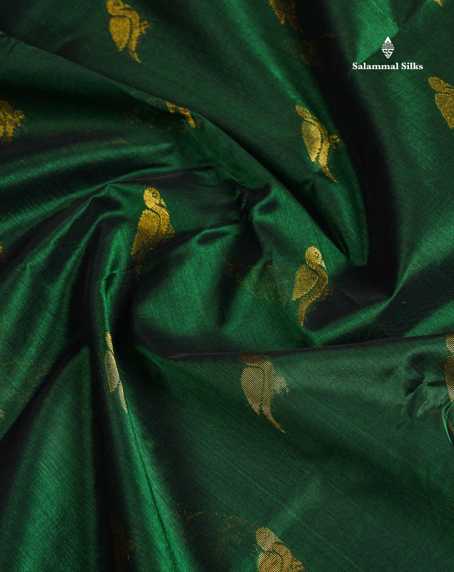 Pure Silk Cotton Saree - Bottle Green Parrot Butta Along With Traditional Evening Morning Border