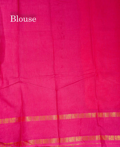 Sungudi Cotton Saree - Orange Colour Plain Body With Contrast Magenta Pink Gap Border