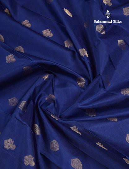 Beautiful Navy Blue Pure Kanjivaram Silk Saree With Traditional Temple Border