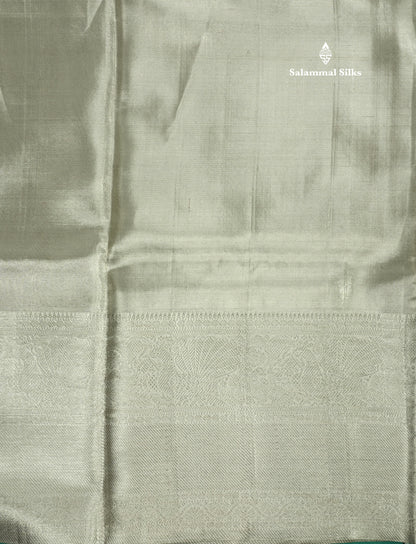 Beautiful Silver Colour Tissue Pure Kanjivaram Silk Saree (2G) Zari With Self Border