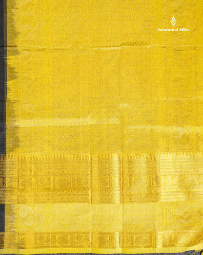 Pure Silk Cotton Saree - Black Parrot Butta Along With Traditional Evening Morning Border