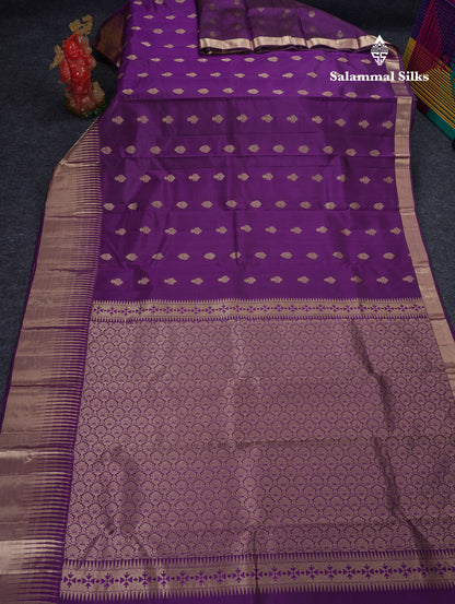 Beautiful Navy Blue Pure Kanjivaram Silk Saree With Traditional Temple Border