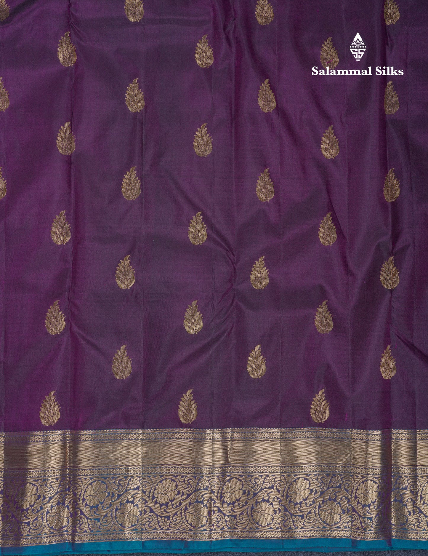 Beautiful Dark Violet Pure Kanjivaram Silk Saree With Contrast Peacock Blue Border