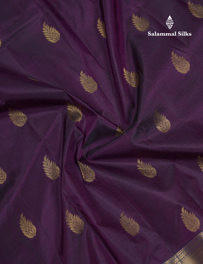 Beautiful Dark Violet Pure Kanjivaram Silk Saree With Contrast Peacock Blue Border