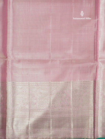 Beautiful Baby Pink Tissue Plain Pure Kanjivaram Silk Saree (2G) Zari With Self Border