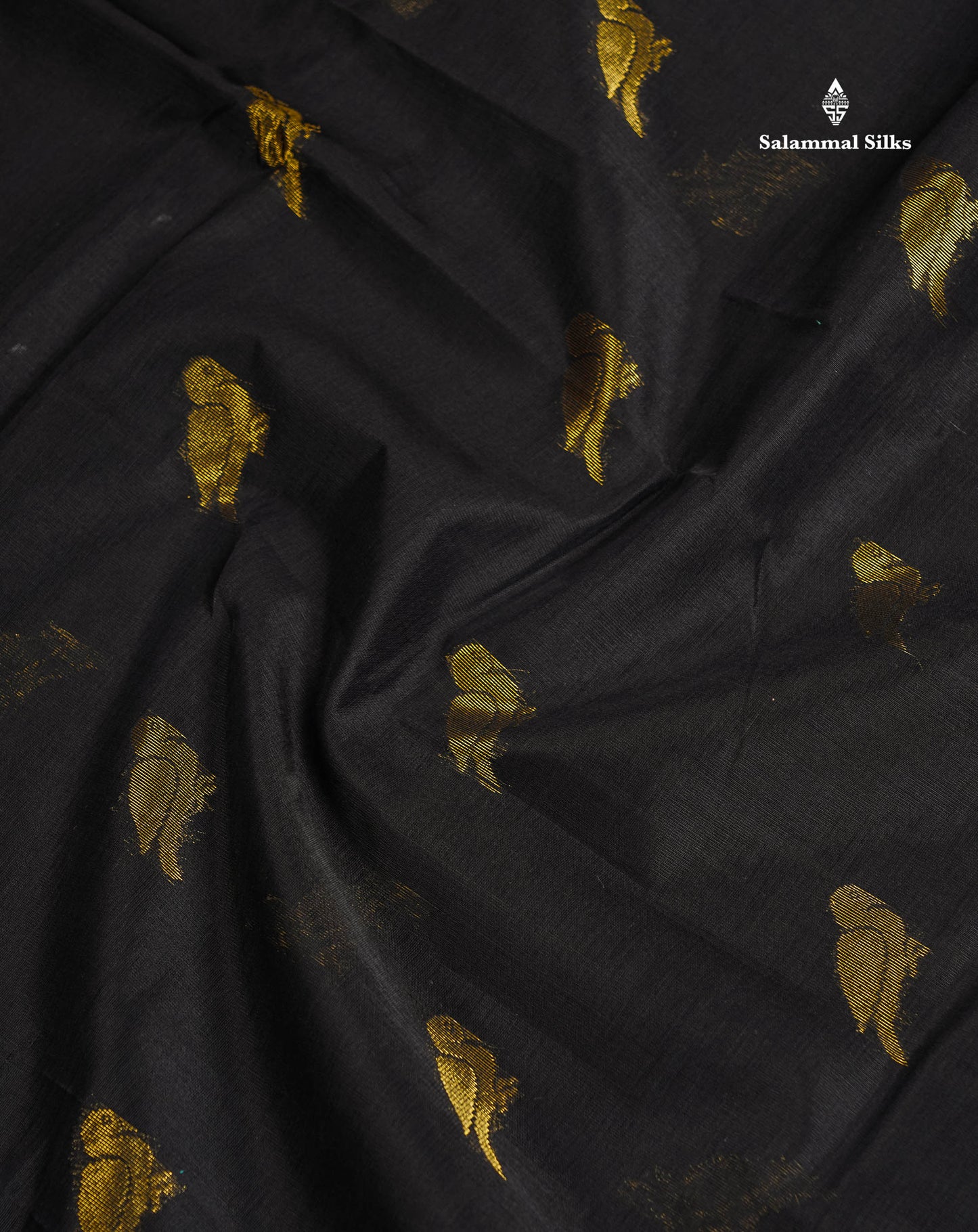 Pure Silk Cotton Saree - Black Parrot Butta Along With Traditional Evening Morning Border