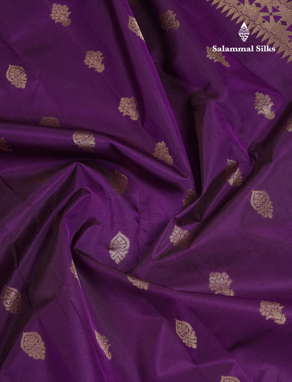 Beautiful Navy Blue Pure Kanjivaram Silk Saree With Traditional Temple Border