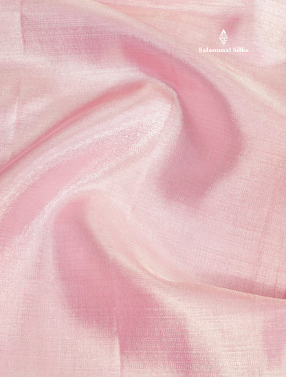 Beautiful Baby Pink Tissue Plain Pure Kanjivaram Silk Saree (2G) Zari With Self Border