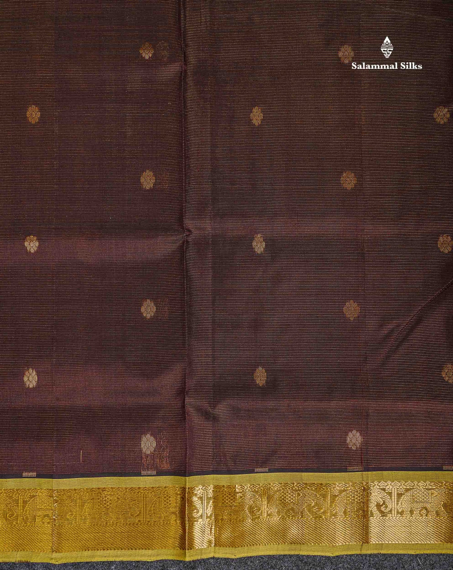 Pure Silk Cotton Saree - Dark Brown Vaira Oosi Lines With Butta Along With Contrast Manthulir Green Traditional Border