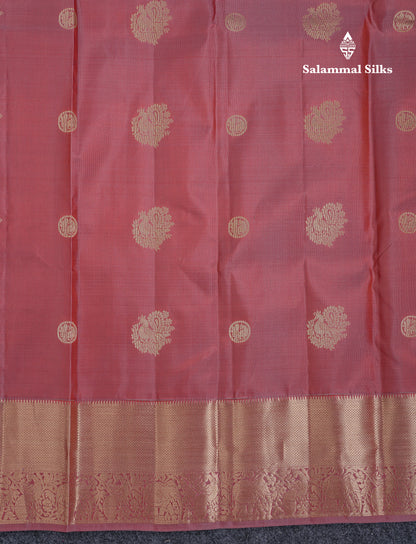Beautiful Onion Pink Pure Kanjivaram Silk Saree With Traditional Border
