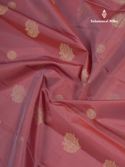 Beautiful Onion Pink Pure Kanjivaram Silk Saree With Traditional Border