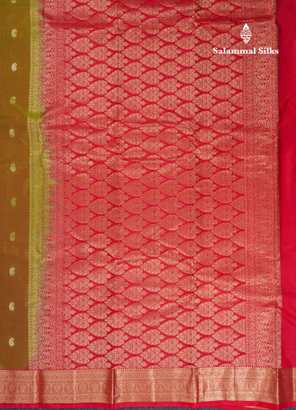 Beautiful Manthulir Yellow Pure Kanjivaram Silk Saree With Contrast Red Border