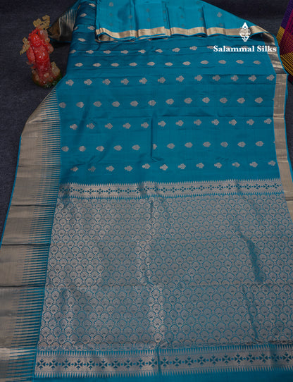 Beautiful Navy Blue Pure Kanjivaram Silk Saree With Traditional Temple Border