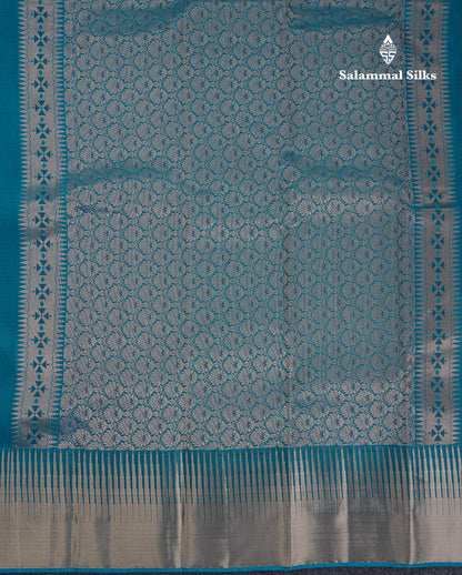 Beautiful Navy Blue Pure Kanjivaram Silk Saree With Traditional Temple Border