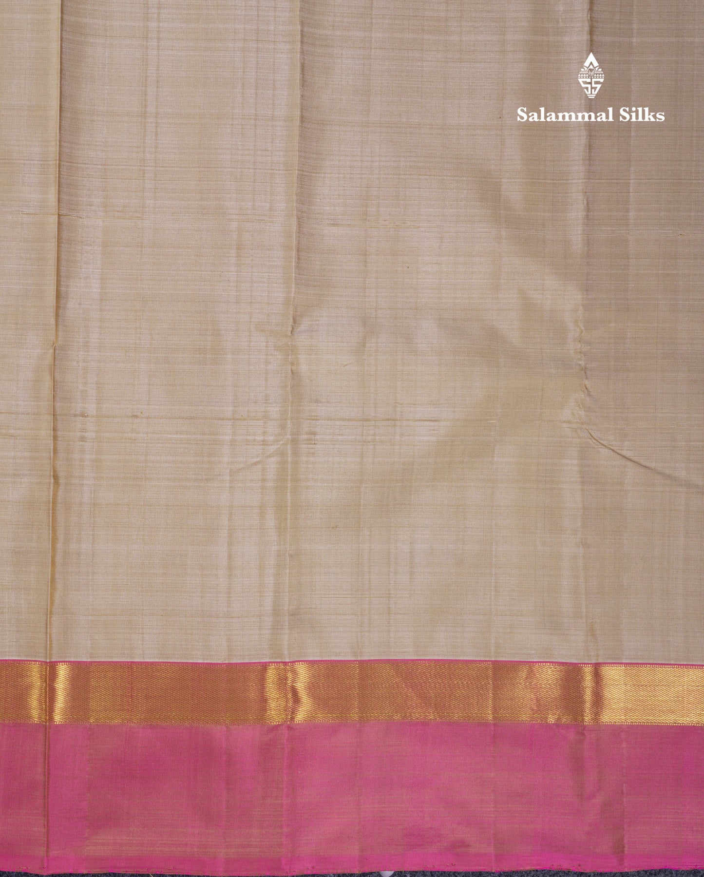 Beautiful Cream Sandal Plain Pure Kanjivaram Silk Saree With Contrast Light Pink Border