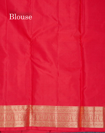 Beautiful Manthulir Yellow Pure Kanjivaram Silk Saree With Contrast Red Border