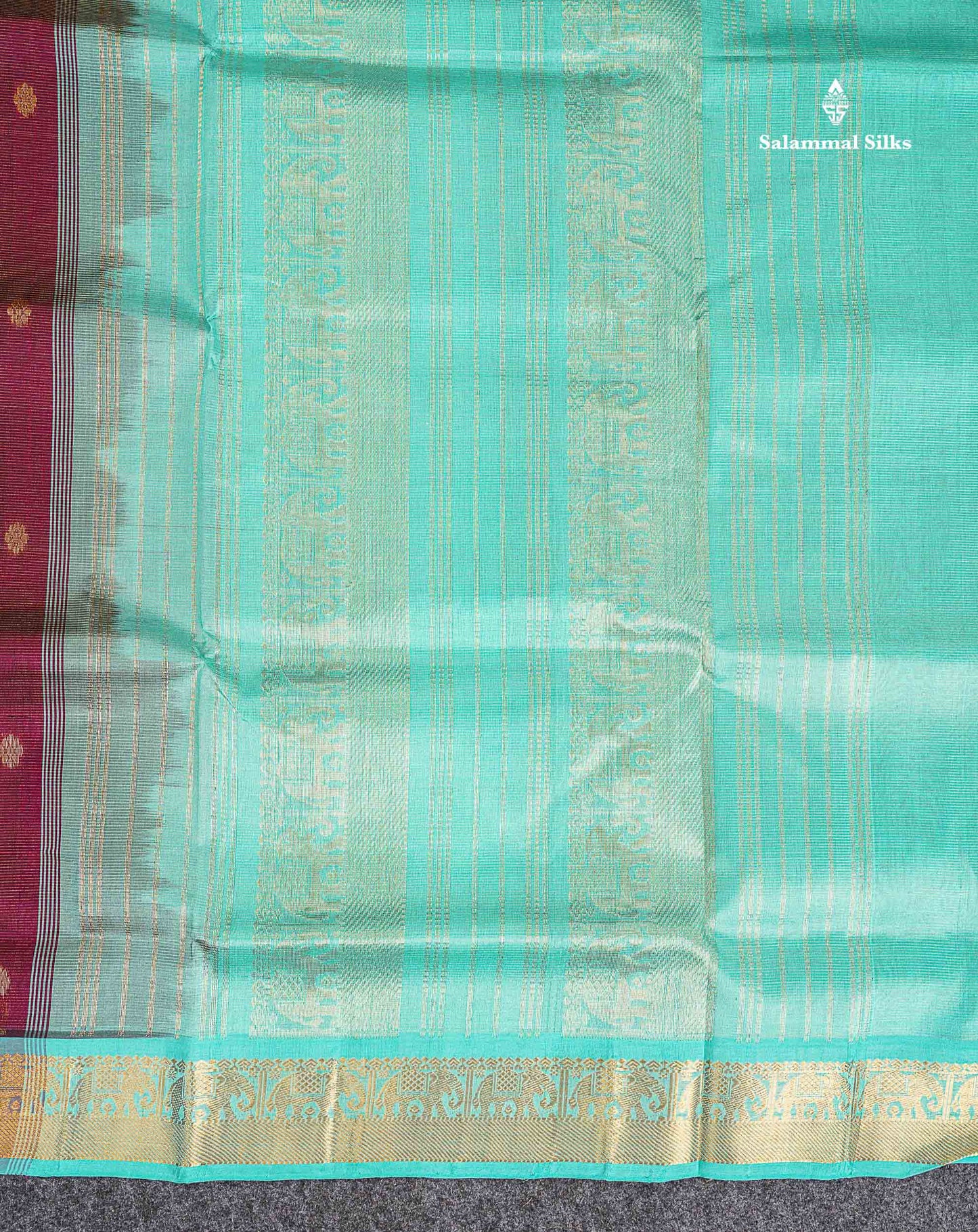 Pure Silk Cotton Saree - Magenta Vaira Oosi Lines With Butta Along With Contrast Dual Tone Sapphire Green Traditional Border
