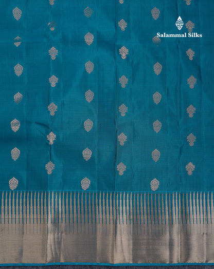 Beautiful Navy Blue Pure Kanjivaram Silk Saree With Traditional Temple Border