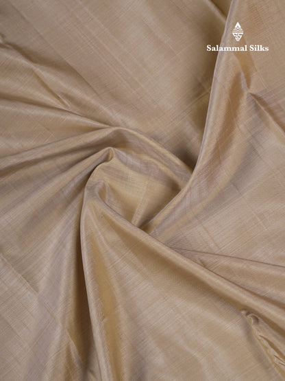 Beautiful Cream Sandal Plain Pure Kanjivaram Silk Saree With Contrast Light Pink Border
