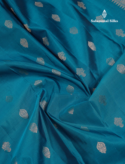 Beautiful Navy Blue Pure Kanjivaram Silk Saree With Traditional Temple Border