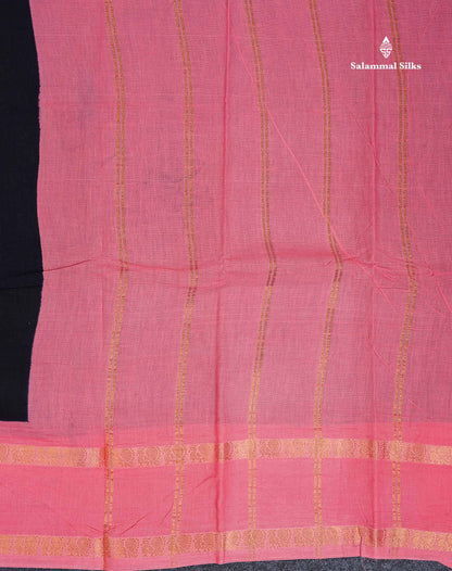 Sungudi Cotton Saree - Orange Colour Body Plain With Contrast Black Gap Border