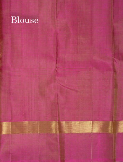 Beautiful Cream Sandal Plain Pure Kanjivaram Silk Saree With Contrast Light Pink Border