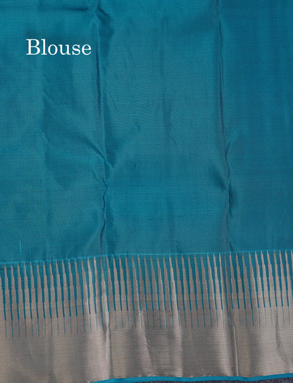 Beautiful Navy Blue Pure Kanjivaram Silk Saree With Traditional Temple Border