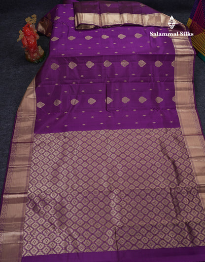 Beautiful Violet Pure Kanjivaram Silk Saree With Traditional Border