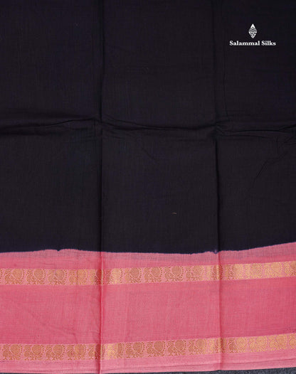 Sungudi Cotton Saree - Orange Colour Body Plain With Contrast Black Gap Border