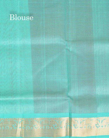 Pure Silk Cotton Saree - Magenta Vaira Oosi Lines With Butta Along With Contrast Dual Tone Sapphire Green Traditional Border